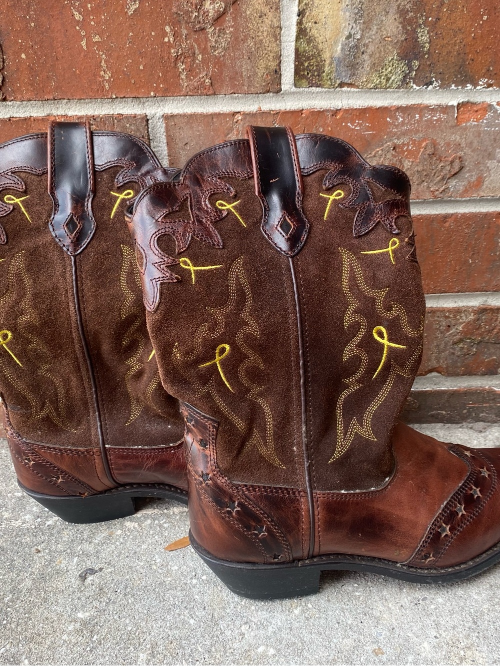Masterson Brown & Yellow Embroidered Heeled Boots